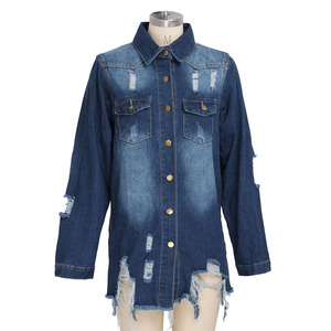 Fashion Women Ladies Casual Spring Autumn Ripped Stretch <b>Denim</b> <b>Jacket</b> Jeans Coat - Product Image 1