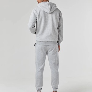 Men's Gray Hooded Tracksuit Full <b>Zip</b> Casual Sporty Style With <b>Side</b> Pockets Autumn Wear Regular Fit Solid Color 100% Cotton - Product Image 3