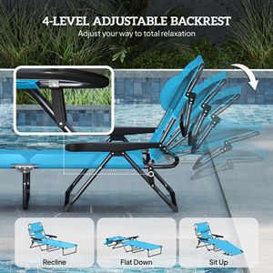 Sdraio Pieghevole Azzurra con Schienale Reclinabile, Comoda Chaise Longue da Sole - Product Image 5