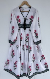 Vestido Maxi de Algodón con Estampado Floral Blanco y Rosa para Mujer, Manga Corta, Cuello Redondo, Silueta en A, Decoración de Encaje, Lavable, Ropa de Verano - Product Image 3