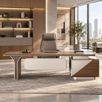 Bureau de direction moderne pour PDG avec armoire de rangement latérale, bureau de gestionnaire aspect bois pour mobilier de bureau d'entreprise