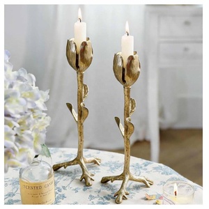 New Arrival Flower Shaped Taper Candle Holders Set of 2 Metal Candlestick for <b>Table</b> Centerpieces Wedding <b>Decor</b> and Dinner Party - Product Image 2