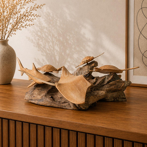 Escultura de Animales Marinos de Madera Hecha a Mano, Diseño Costero Tallado, Decoración de Lujo Art Deco con Tortuga Marina y Manta Ray para Sala de Estar - Product Image 5