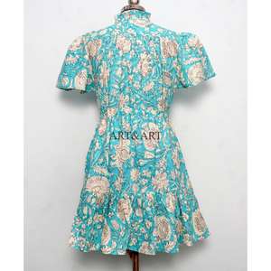Women's Floral Print V-Neck <b>string</b> <b>Dress</b> turquoise Fit Flare Mini <b>Dress</b> short Sleeves Digital Printing Casual <b>Dress</b> For Women - Product Image 6