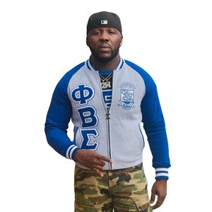 เสื้อแจ็คเก็ตฟลีซสีเทาเฮเธอร์ Phi Beta Sigma สำหรับผู้ชาย ทรงพอดีตัว ผ้าพรีเมียม เสื้อผ้าสำหรับชมรมกรีก สวมใส่สบายๆ - Product Image 1