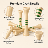 Tees de golf en bois naturel imprimés avec logo anneau vert, tees de golf en bois stables, tees de golf réutilisables pour l'entraînement, vente en gros en vrac