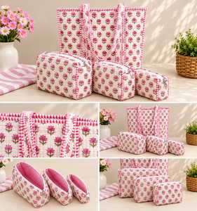 Lot de 4 organiseurs de voyage matelassés en coton imprimé, trousses de toilette et accessoires de valise – Vente en gros - Product Image 5