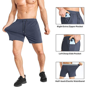 Pantalones cortos deportivos para hombre con cintura elástica, cierre con cordón y dos bolsillos laterales profundos para correr - Product Image 3