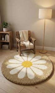 Alfombra Redonda de Lana con Diseño de Margaritas, Moderna y Encantadora, Hecha a Mano, Suave y Afelpada, para Cuarto de Niños, Dormitorio o Sala de Estar - Product Image 4
