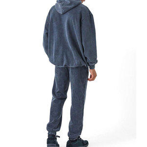 Custom Heavyweight Cotton Hoodie Sweatpants <b>Set</b> Acid Washed Vintage Unisex XL Tracksuits Solid Plus Size Reflective Printed Logo - Product Image 3