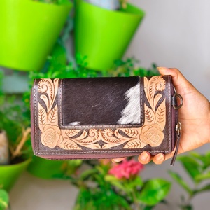 Cartera de Cuero Genuino 100% con Estilo Occidental para Mujer, Diseño Único con Cierre de Cremallera y Ranuras para Tarjetas, ¡Gran Venta! - Product Image 1