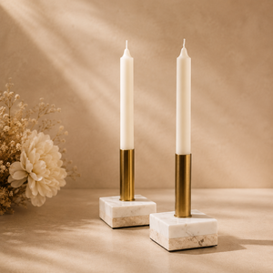 Luxury Marble <b>Candle</b> Holder <b>Set</b> Modern Gold Finish Elegant Dining Table Decor Premium Home Accent - Product Image 1