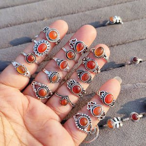 Fiery Essence Carnelian <b>Rings</b> Vintage Style <b>Adjustable</b> Silver Brass Bohemian Orange Stone Wedding Unisex Bulk Collection - Product Image 1