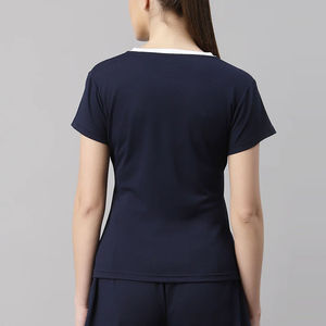 Camiseta de Lona para Mujer, Casual, Color Sólido, Cuello Redondo, Manga Corta, Corte Regular, Transpirable, 100% Algodón, Gran Oferta, Mejor Precio, Estilo Hip Hop, OEM - Product Image 2