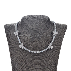 Collier élégant en argent sterling 925 avec diamants de laboratoire sertis à griffes, style tennis, bijoux fins - Product Image 1