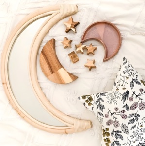 Best Selling Crescent <b>Moon</b> <b>Mirror</b> Room Decorative Half-<b>moon</b> Shaped Large Wall Hanging Rattan <b>Mirrors</b> OEM Accepted - Product Image 3