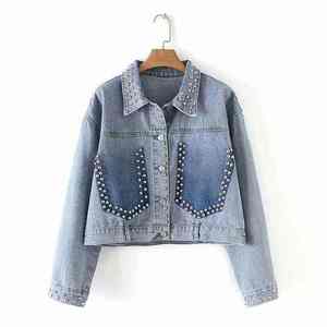 Chaqueta Vaquera Corta Azul Claro para Mujer con Cierre de Botones, Estilo Casual, para Primavera, con Estampado Animal, de Secado Rápido - Product Image 1
