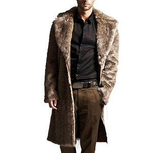 <b>Mens</b> Luxurious Fluffy Faux Fur Custom Artificial Fleece Fur <b>Jacket</b> Thick Winter Warm <b>Men</b> Fox Fur BlackBrown <b>Long</b> Coat - Product Image 1
