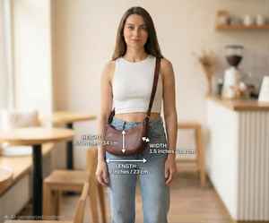 Bolso Bandolera de Media Luna de Cuero Genuino para Mujer – Bolso de Hombro Pequeño en Forma de Luna Creciente en Color Marrón - Product Image 5