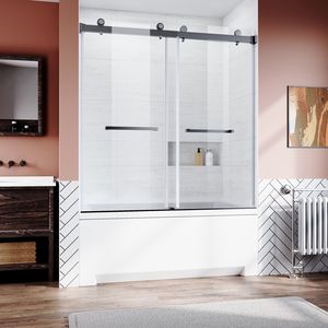 Frameless 56-60 In. W X 62 In. H porte per doccia in vetro per Bypass della vasca da bagno 3/8 \ "spesso vetro temperato trasparente resistente - Product Image 1