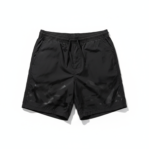 Men's Black Solid Canvas Polyester Board Shorts Mid Waist <b>Elastic</b> Casual Quick Dry Short Shorts - Product Image 1