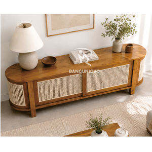 Mueble de TV Moderno de Madera con Panel de Ratán, Mueble de Salón con Almacenamiento, Diseño de Mediados de Siglo - Product Image 3