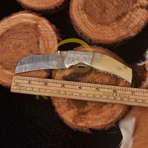 OEM Custom Handmade Damascus Steel Folding Hunting <b>Knife</b> with Natural <b>Bone</b> <b>Handle</b> Leather Sheath Outdoor Camping EDC <b>Knife</b> - Product Image 3
