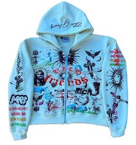 Premium quality Customized Heavy Printed <b>Hoodie</b> Streetwear Multi Color Zipper up Boxy Vintage Graphic Printed Hoodies - Product Image 1