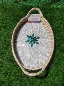 Ensemble de plateau en rotin rond indien fabriqué à la main avec superbe incrustation de nacre Prix abordable pour la présentation à la maison de luxe - Product Image 3