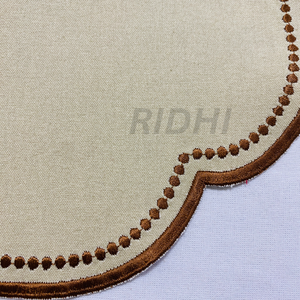 Wholesale Stone Brown Linen Scalloped Embroidered <b>Placemat</b> Reusable Fabric <b>Placemats</b> Bulk Supply for Wedding, Restaurant, Hotel - Product Image 3