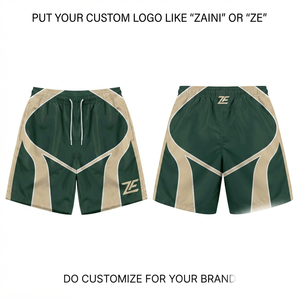 Premium 110 GSM Polyester/<b>Nylon</b> Windbreaker <b>Shorts</b> Green Beige Mid Waist Drawstring Closure Casual OEM ODM Silk Screen Printing - Product Image 1