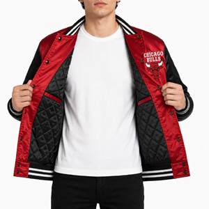 Veste en satin personnalisée, couleur de l'équipe de basket de Chicago, rouge et noir, logo brodé, veste bomber, vêtements d'équipe, fabricant en gros - Product Image 4