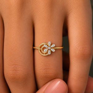 แหวนเพชรทรงกลมเจียระไนแบบบริลเลียนท์  แบบดอกไม้  ทองคำ 14K 18K สีเหลือง  DEF VVS  แหวนแต่งงานคลาสสิก ขายส่ง - Product Image 2