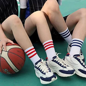 White Crew <b>Socks</b> With Yellow Stripes Breathable Cotton Adult Basketball Sports <b>Socks</b> Summer Regular Fit - Product Image 4