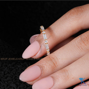 Custom Alternating Baguette Lab Created Diamond <b>Stacking</b> <b>Ring</b> Yellow Gold Women's Minimalist Wedding Anniversary Band Fine - Product Image 3