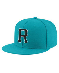 Custom Adjustable Turquoise 6-Panel <b>Snapback</b> Baseball <b>Cap</b> With Black Embroidered R Logo Front Panel Fitted Unisex Casual Hat - Product Image 4