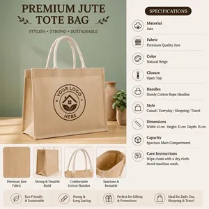 Bolsa de Compras de Yute Resistente en Oferta, con Interior Laminado, Reutilizable para Compras, Venta al por Menor y Uso Diario, Disponible para la Venta - Product Image 2