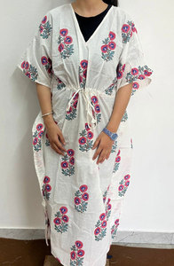 Elegante Vestido Largo Kaftan de Algodón Estampado para Vacaciones en la Playa, Ropa de Resort y Salidas Informales - Product Image 2