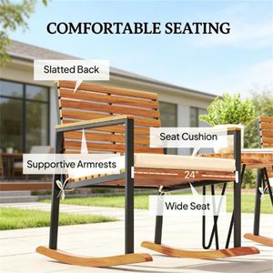 Set di Due Sedie a Dondolo da Esterno Bianco Crema per Giardino e Terrazza (Solo Due Sedie) - Product Image 2