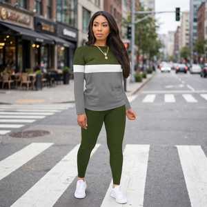 Ensemble de survêtement 2 pièces pour femme, sweat-shirt à manches longues et leggings color block - Product Image 5