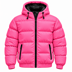 Chaqueta Acolchada Rosa Personalizada para Hombre y Mujer, Chaqueta de Invierno con Capucha y Cierre Negro, Venta al Por Mayor OEM - Product Image 1