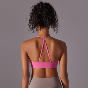 Custom <b>Women</b> Fashion Gym Exercise Fitness Yoga Crop Tops Sexy Seamless Bra Strappy <b>Back</b> Padded Plus Size Sport Bra - Product Image 4
