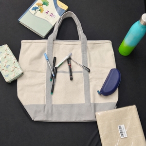 <b>Canvas</b> Tote <b>Bag</b> <b>Large</b> Size With Gray Handles And Bottom For Daily Shopping Use - Product Image 2