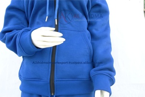 เสื้อฮู้ดซิปผ้าฝ้ายน้ำหนักเบาสำหรับผู้หญิง สีน้ำเงินรอยัล ป้ายยี่ห้อสั่งทำพิเศษ ระบายอากาศได้ดี กันยับ ชุดออกกำลังกาย ทรงโอเวอร์ไซส์ - Product Image 3