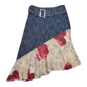 Chic Vintage Patchwork <b>Denim</b> <b>Skirt</b> with Natural Waistline Customizable <b>Women's</b> Midi <b>Skirt</b>-Vietnamese Supplier MOQ 50 Pcs - Product Image 3