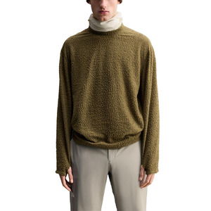 Pull col roulé vert olive en maille, coupe oversize, couleur unie, décontracté, pour l'hiver, 100 % acrylique polaire anti-boulochage - Product Image 1