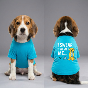 Premium Cotton Round Neck <b>T</b>-<b>shirt</b> for Dog in Cyan Color Design No. 133 Comfortable Dog <b>Shirt</b> for Casual Wear Travel and Walking - Product Image 1