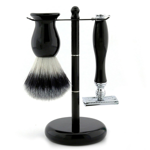 LEO BEAUTY PR0 LUXURY BLACK SHAVING SET Ensemble de rasage pour homme Brosse à raser Rasoir à 5 lames Manche en bois de rose et métal Poils de blaireau pur - Product Image 6