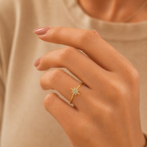 Lab grown <b>diamond</b> round cut solitaire <b>ring</b> North Star <b>Diamond</b> <b>Ring</b> minimalist gold <b>ring</b> Anniversary <b>ring</b> gift For Her - Product Image 3