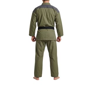 Uniforme de Karate Verde Oliva con Forro de Solapa en Contraste Negro, Uniformes de Karate de Artes Marciales de Alta Resistencia - Product Image 2